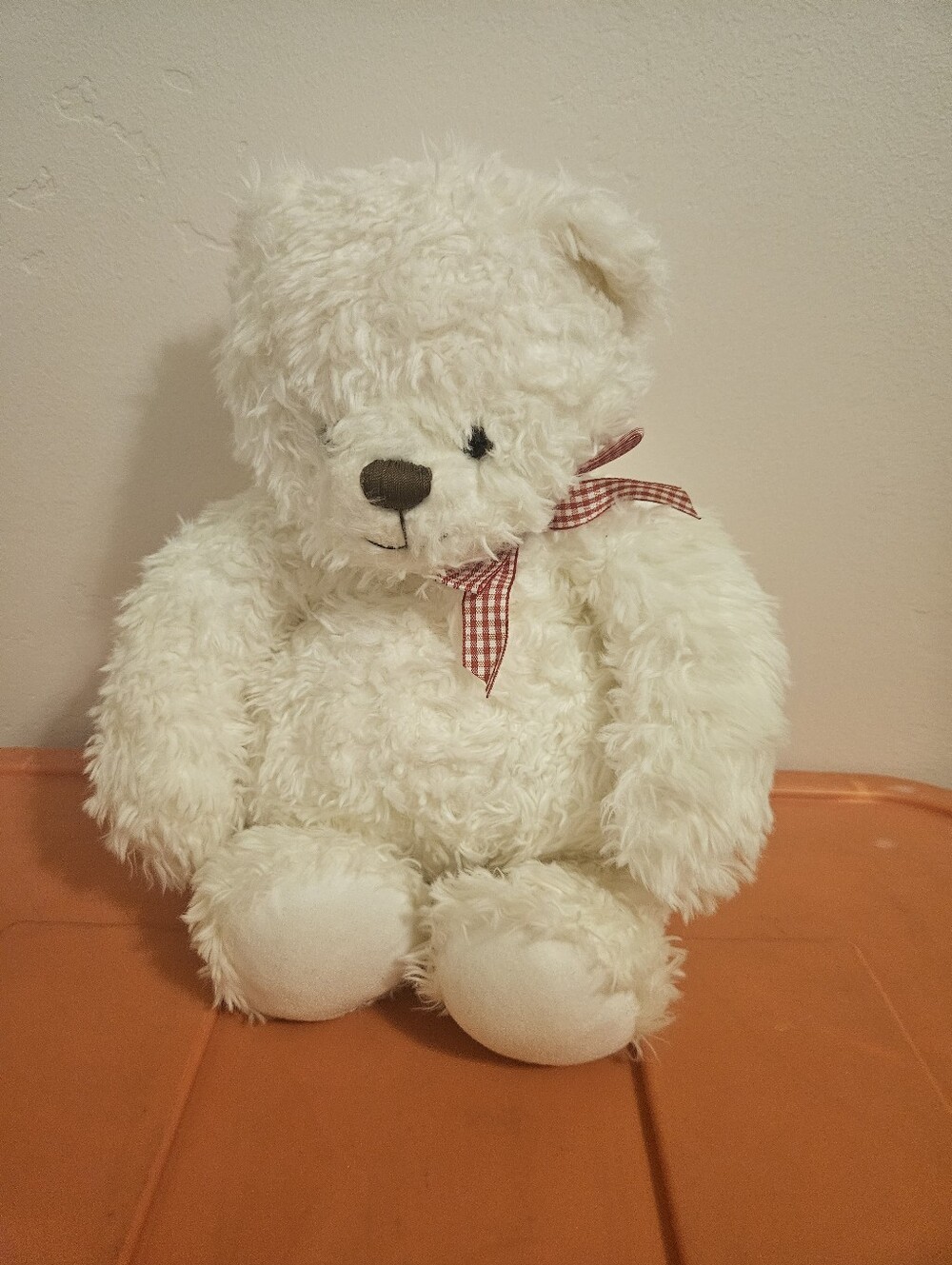 Hallmark Plush White/ Cream Teddy Bear with Red Gingham Bow